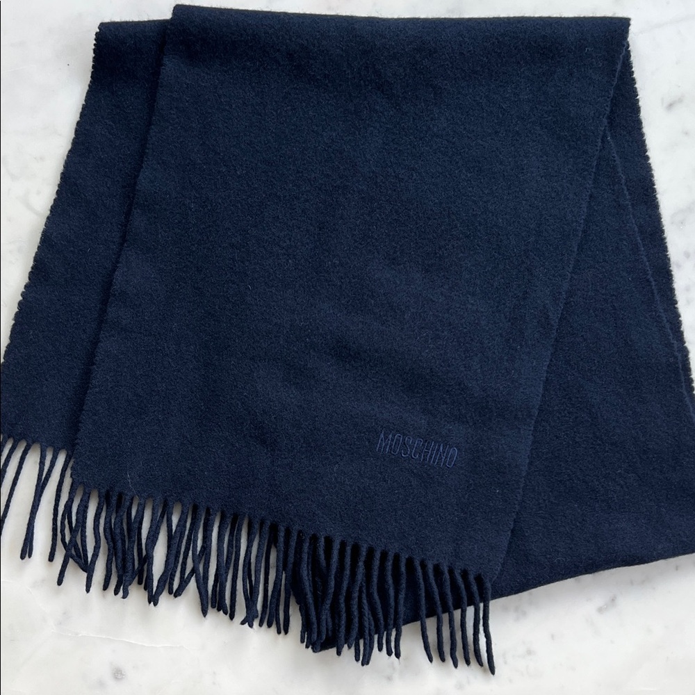 Moschino Navy Blue Wool Scarf